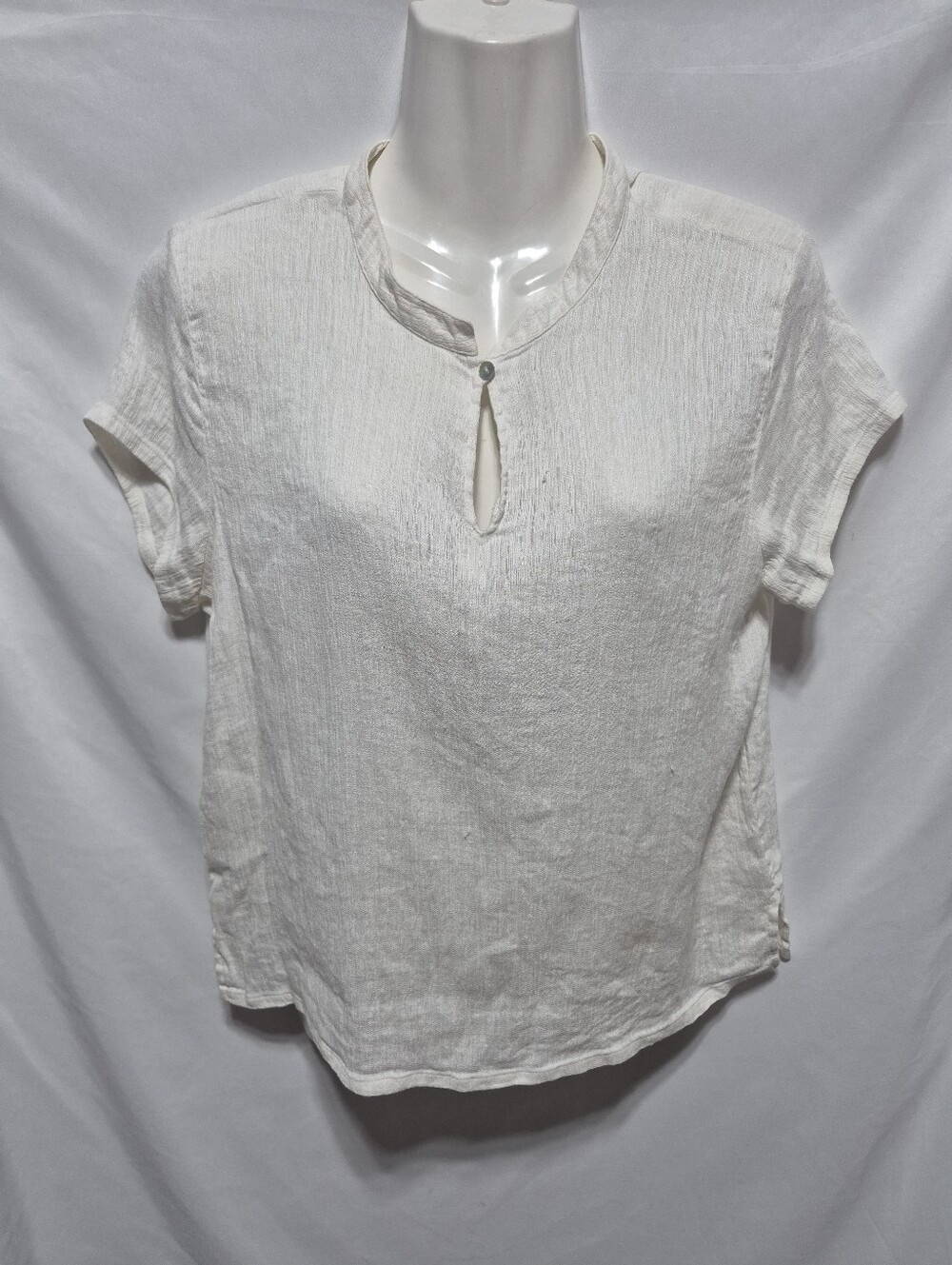 Eileen Fisher Linen Cotton Top L White Italian Fabric Keyhole Minimalist